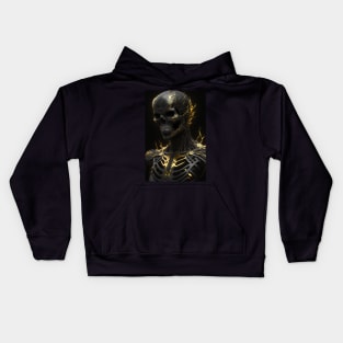 Dark Elegance: A Demon Skull bedecked with Golden Fissures Kids Hoodie